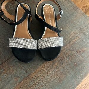Nine West Black Sandals with Rhinestone Front Strap
